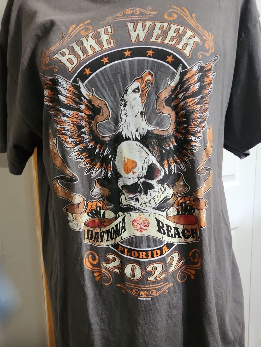 Gildan Gray Daytona Bike Week 2022 Eagle Skull Graphic Tee